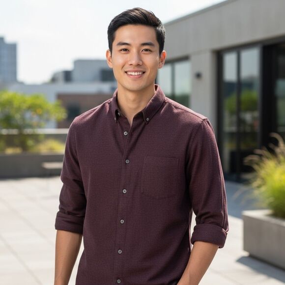 SCOTT BARBER Men's Burgundy Button-Up Shirt medium men’s cashmere blend shirt - Picture 1 of 6